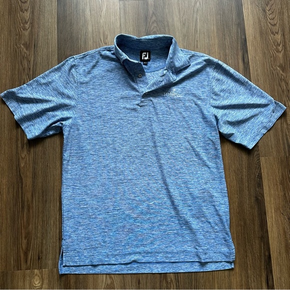 Footjoy Golf Polo Shirt Mens Medium Blue Polyester Spandex Performance Logo - Picture 2 of 8